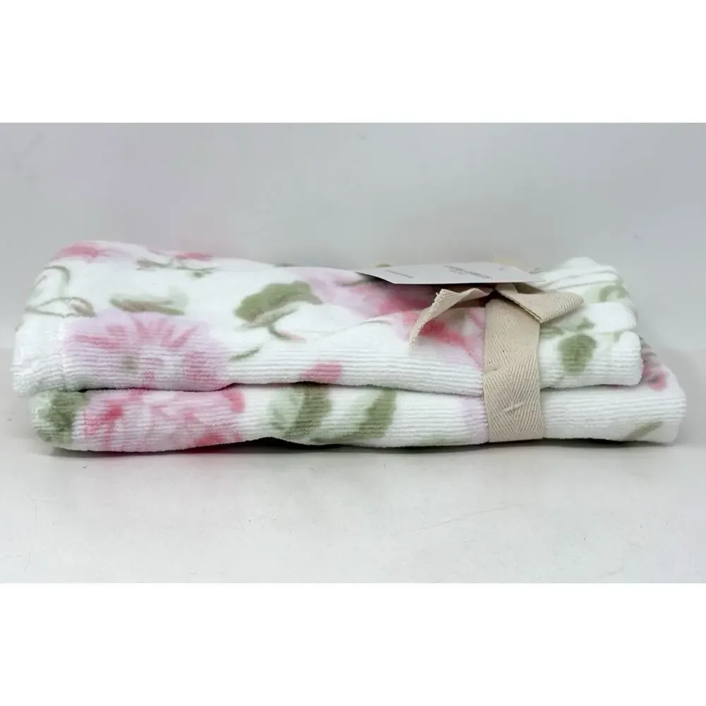 Laura Ashley Fingertip Towels Set Floral Morning Gloria 2 Pcs Pink Green NWT
